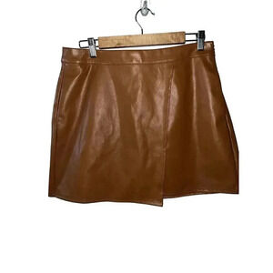 A New Day Women's Mini A-Line Faux Wrap Skirt Brown Size 8 w/ Pockets